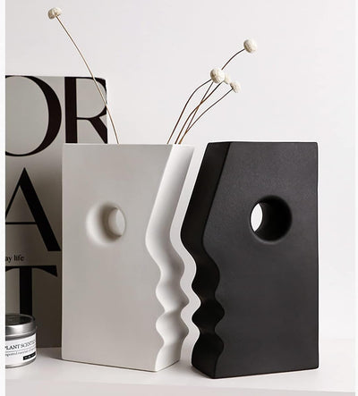 Ceramic Set of 2 Modern Black and White Vases for Home D�cor