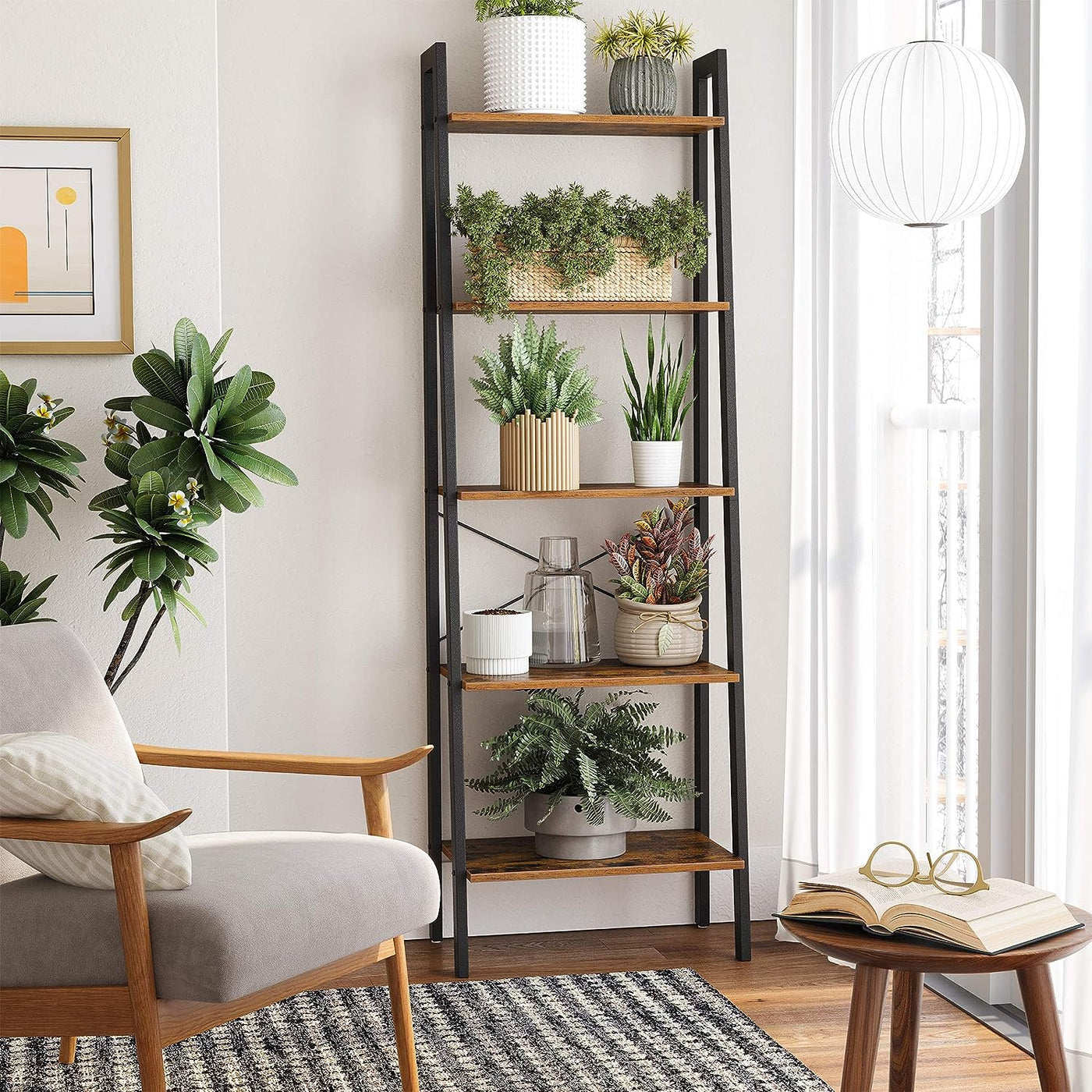 5-Tier Industrial Bookcase, Rustic Brown