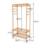 3-Tier Wooden Clothes Rack Rolling Garment Stand w/ Hooks