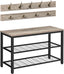 Industrial Design Entryway Shoe Rack with Coat Hooks Organizer (Grey)