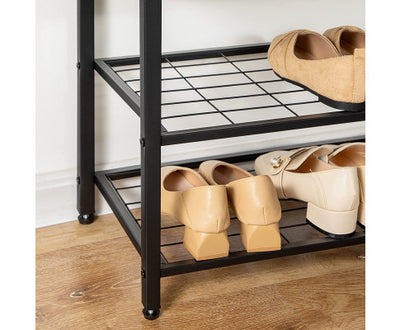 Industrial Design Entryway Shoe Rack with Coat Hooks Organizer (Grey)