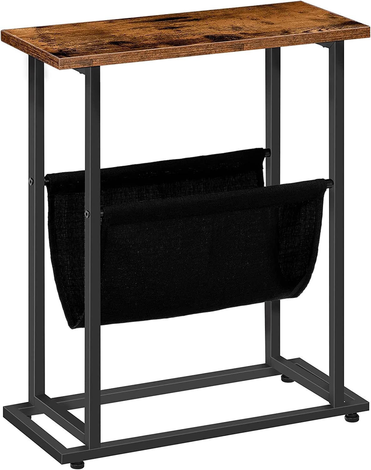 Industrial Side Table with Magazine Holder Sling and Metal Structure (Brown)