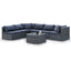 LONDON RATTAN 7 Piece 6 Seater Modular Outdoor Lounge Setting with Coffee Table, Grey