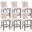 6X Velvet Bar Stools with Studs Trim Wooden Legs Tufted Dining Chairs Kitchen