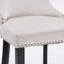 4x Velvet Upholstered Button Tufted Bar Stools with Wood Legs and Studs-Beige