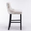 2x Velvet Upholstered Button Tufted Bar Stools with Wood Legs and Studs-Beige