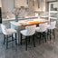 2x Velvet Upholstered Button Tufted Bar Stools with Wood Legs and Studs-Beige