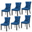 6x Velvet Dining Chairs Upholstered Tufted Kithcen Chair with Solid Wood Legs Stud Trim and Ring-Blue