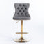 2x Height Adjustable Swivel Bar Stool Velvet Studs Barstool with Footrest and Golden Base- Grey