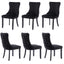 6x Velvet Upholstered Dining Tufted Chairs with Studs Trim and Solid Wood Legs-Black