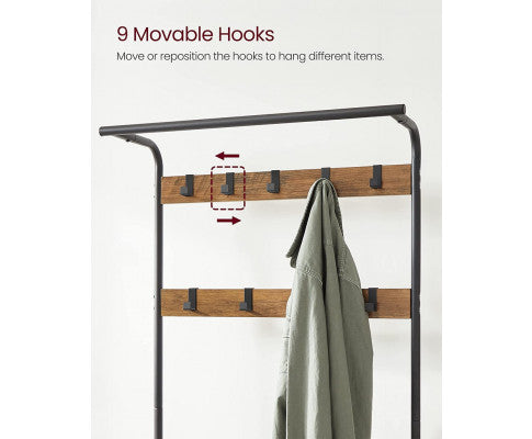 VASAGLE Coat Rack with Shoe Rack 183 cm Height Walnut Brown and Black