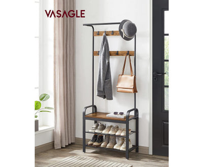 VASAGLE Coat Rack with Shoe Rack 183 cm Height Walnut Brown and Black