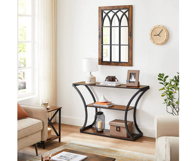 VASAGLE Console Table with Curved Frames with 2 Open Shelves Rustic Brown and Black