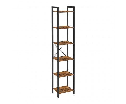 VASAGLE Narrow Bookcase Small 6-Tiers Bookshelf Industrial Rustic Brown and Black