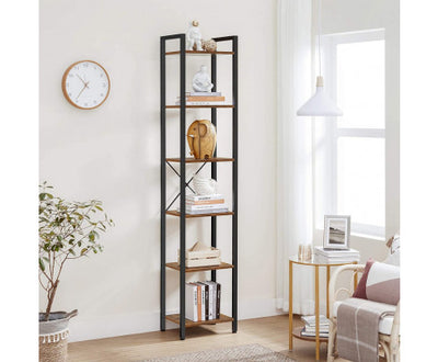 VASAGLE Narrow Bookcase Small 6-Tiers Bookshelf Industrial Rustic Brown and Black