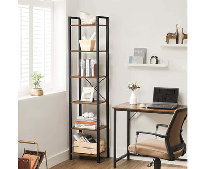 VASAGLE Narrow Bookcase Small 6-Tiers Bookshelf Industrial Rustic Brown and Black