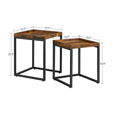 VASAGLE Set of 2 Coffee Tables with Raised Edges Nesting Tables Industrial Rustic Brown and Black