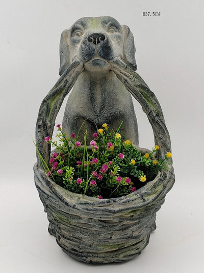 Dog with basket Planter