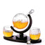 850ml Whiskey or Wine Globe Glass Decanter Set - 2x Glasses + Wooden Stand