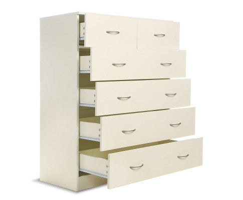 Sarantino Tallboy Dresser 6 Chest Of Drawers Cabinet 85 X 39.5 X 105 - White