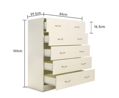 Sarantino Tallboy Dresser 6 Chest Of Drawers Cabinet 85 X 39.5 X 105 - White