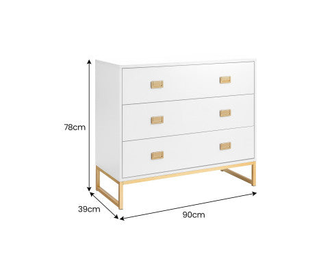 Sarantino Amara Chest Of Drawers Tallboy Dresser - White/gold