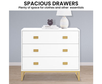 Sarantino Amara Chest Of Drawers Tallboy Dresser - White/gold