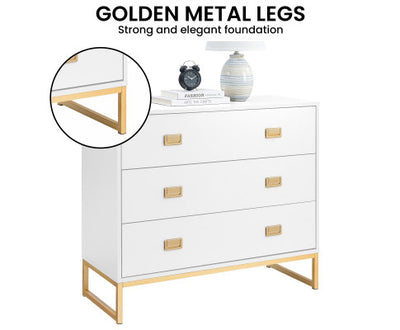 Sarantino Amara Chest Of Drawers Tallboy Dresser - White/gold