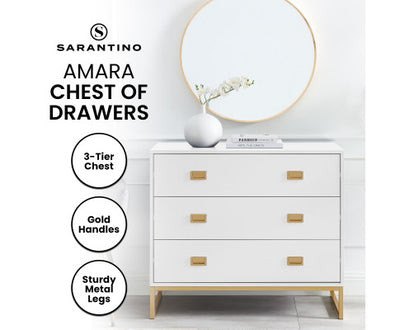 Sarantino Amara Chest Of Drawers Tallboy Dresser - White/gold