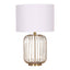Sarantino Rose Gold Table Lamp with Linen Drum Shade