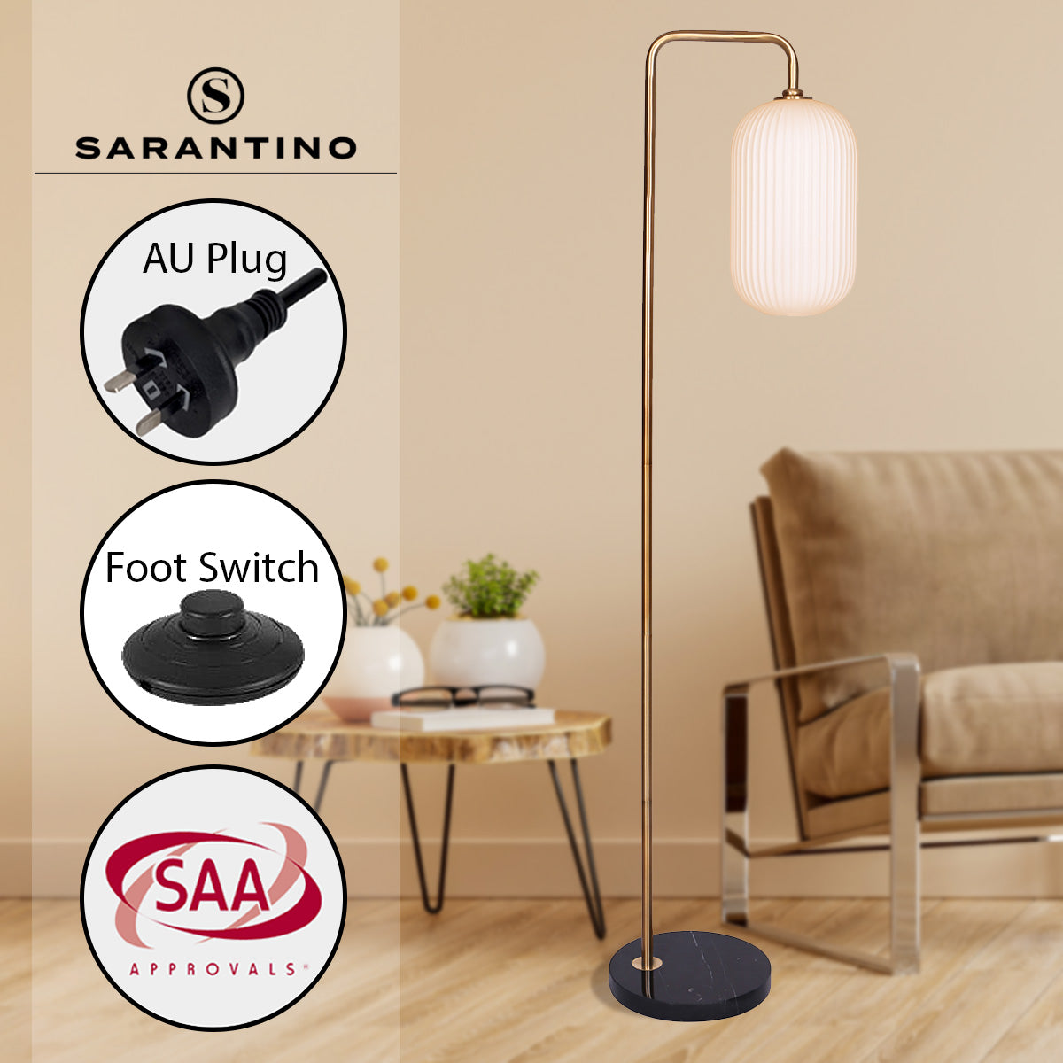 Sarantino Metal Floor Lamp With Opal Glass Shade