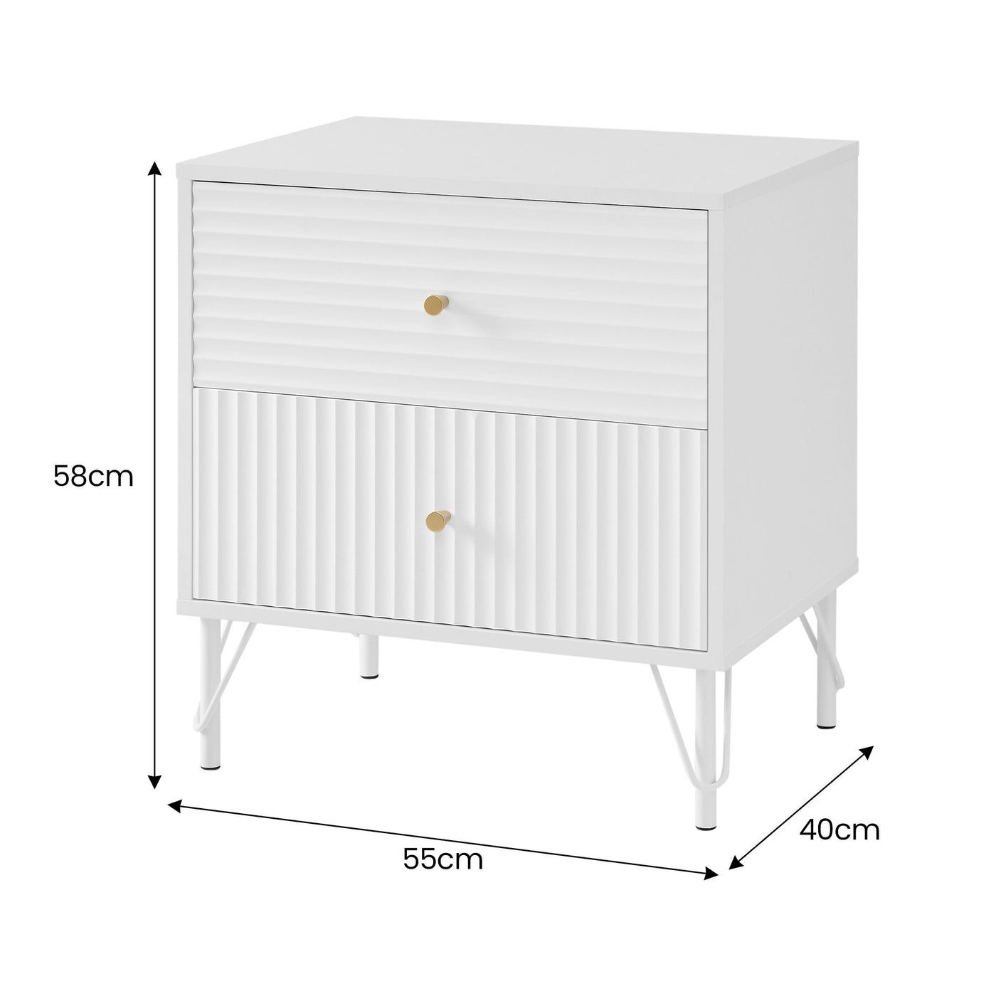 Sarantino Diego Bedside Table Night Stand With 2 Drawers - White