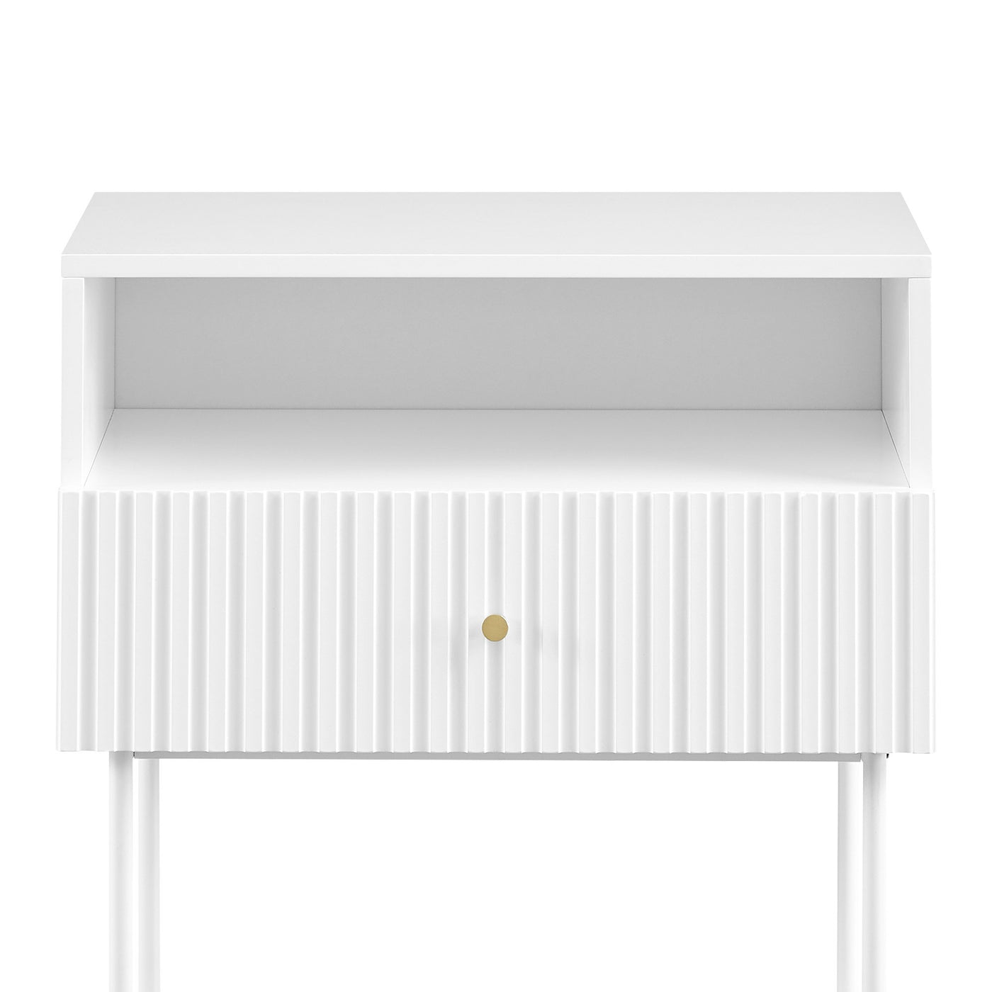 Sarantino Cecil Slender Fluted Bedside Table In White