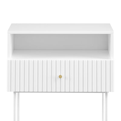 Sarantino Cecil Slender Fluted Bedside Table In White