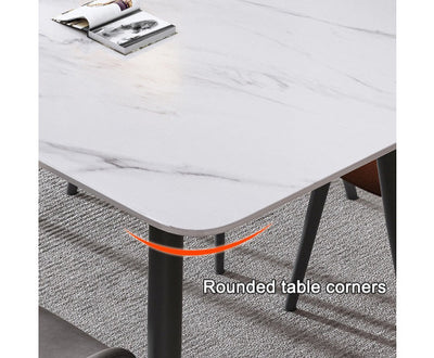 120x60cm Matte Black Minimalist Slate Kitchen Dining Table Marble Lunch Dinner Table Solid Metal Legs