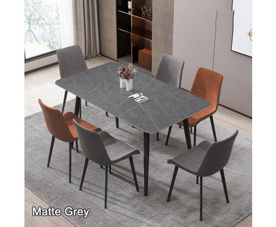 120x60cm Matte Grey Minimalist Slate Kitchen Dining Table Marble Lunch Dinner Table Solid Metal Legs