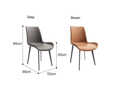 Minimal List Dining Chairs PU Retro Chair Cafe Kitchen Modern Metal Legs x 2 Grey