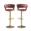 SERENITà Red Bean Brown Velvet Seat Kitchen Breakfast Bar Stools Counter Height Barstools with Back Cushioned Chairs for Home Bar x2
