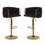 2x Height Adjustable Black Swivel Bar Stool Velvet Golden Round Base Barstools Chairs
