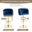 SERENITÃƒÆ’Ã‚Â  Modern Velvet Breakfast Bar Stools Swivel Barstools Adjustable Counter Stools with Backrest Set of 2 Navy Blue