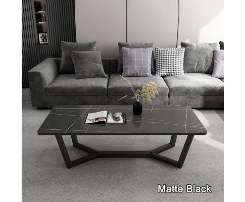 120x60cm Matte Black Minimalist Slate Coffee Table Marble Tea Table Living Room Rectangle Cocktail Side Table Solid Metal Legs