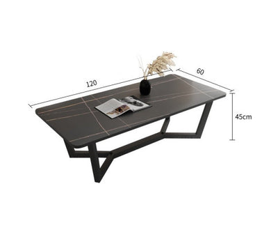 120x60cm Matte Black Minimalist Slate Coffee Table Marble Tea Table Living Room Rectangle Cocktail Side Table Solid Metal Legs