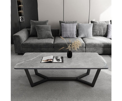 120x60cm Matte White Minimalist Slate Coffee Table Marble Tea Table Living Room Rectangle Cocktail Side Table Solid Metal Legs