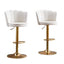 SERENITÃƒÂ  Swivel Bar Stools Bar Height Set of 2 Adjustable Upholstered Counter Barstool Velvet Bar Chairs with Back/Gold Base for Kitchen Island/Bar/Cafe-White
