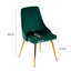 Viva Forever Set of 2 Green Velvet Dining Chairs-Art Deco Design with Gold Metal Legs