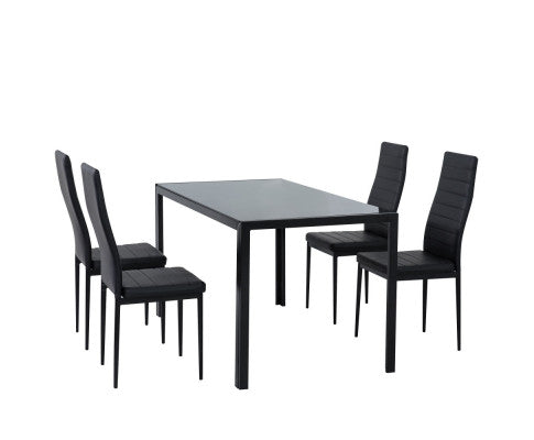 5PC Indoor Dining Table and Chairs Dinner Set Glass Leather Kitchen-Black