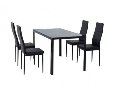 5PC Indoor Dining Table and Chairs Dinner Set Glass Leather Kitchen-Black