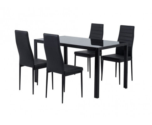 5PC Indoor Dining Table and Chairs Dinner Set Glass Leather Kitchen-Black