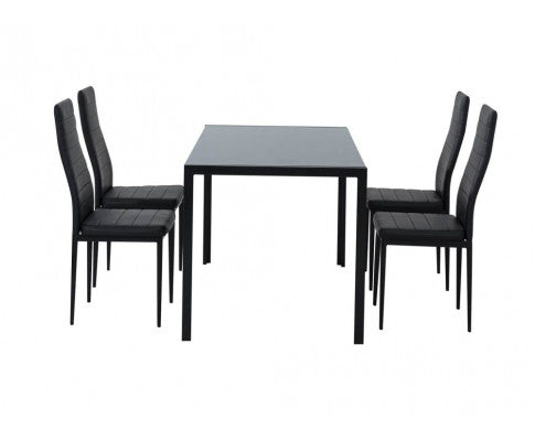 5PC Indoor Dining Table and Chairs Dinner Set Glass Leather Kitchen-Black