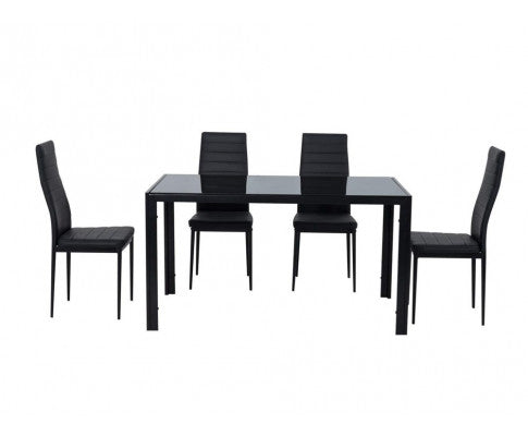 5PC Indoor Dining Table and Chairs Dinner Set Glass Leather Kitchen-Black